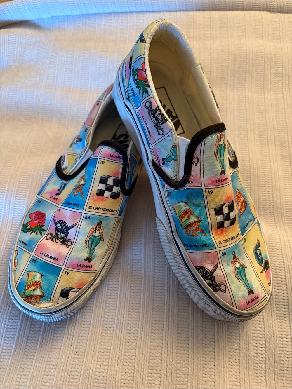 Vans Slip-On Sneakers in Pastel Multicolor Lotería Print